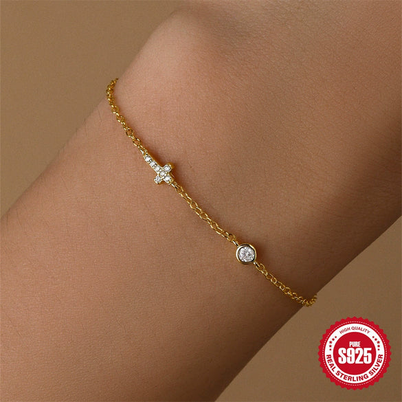 Wholesale S925 Sterling Silver Cross Diamondencrusted Geometric Classic Fashion Electroplated Bracelet For Women