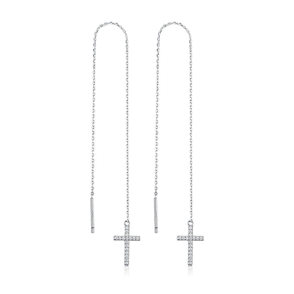 Wholesale S925 Sterling Silver Cross Ear Wire Micropaved Zircon Geometric Long Earrings For Women