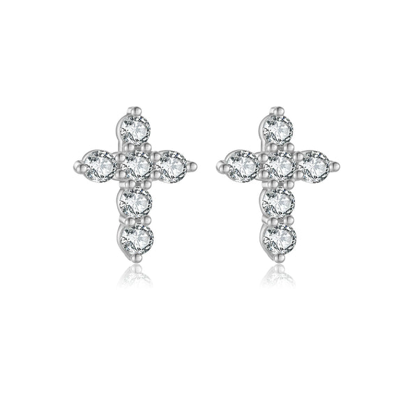 Wholesale S925 Sterling Silver Cross Earrings For Women With Platinum Or 18K Gold Electroplating In Fashionable And Trendy Style