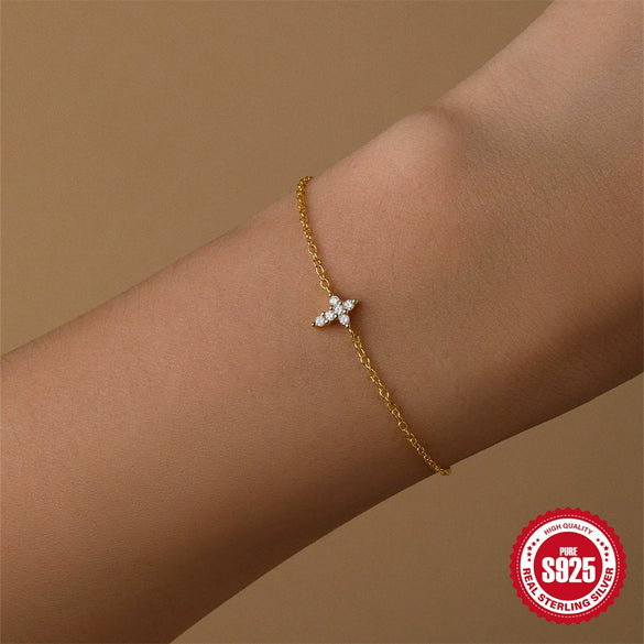 Wholesale S925 Sterling Silver Cross Geometric Minimalist Fashion Bracelet With Real Gold Plating