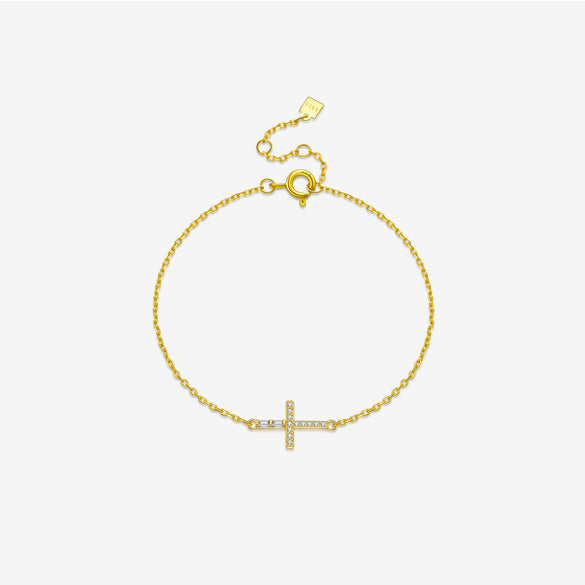 Wholesale S925 Sterling Silver Cross Pendant Necklace And Bracelet With Zircon Geometric Design Diamond Treatment Platinum Or 18K Gold Electroplating Simple And All Match Unisex