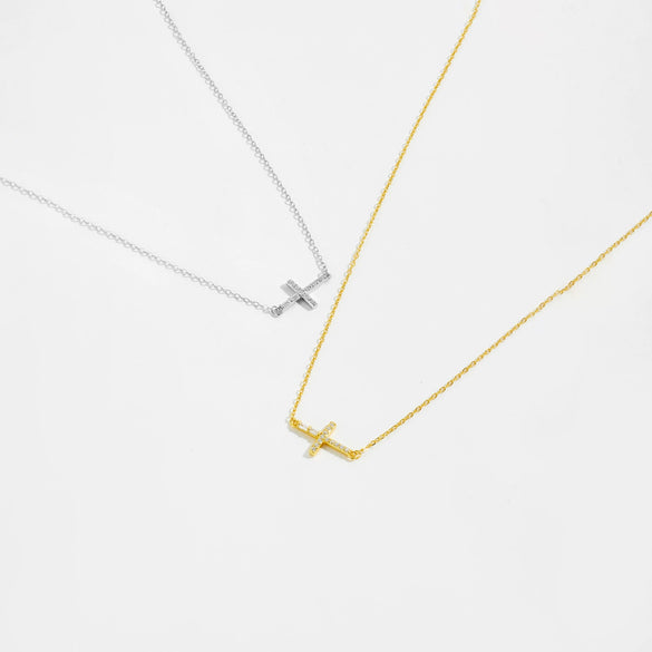 Wholesale S925 Sterling Silver Cross Pendant Necklace And Bracelet With Zircon Geometric Design Diamond Treatment Platinum Or 18K Gold Electroplating Simple And All Match Unisex