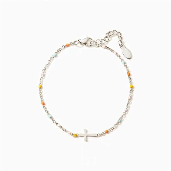 Wholesale S925 Sterling Silver Cross Rainbow Drop Glue Bracelet For Women With Geometric Design And Diamond Treatment