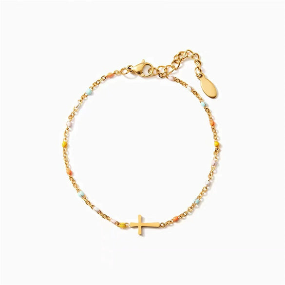 Wholesale S925 Sterling Silver Cross Rainbow Drop Glue Bracelet For Women With Geometric Design And Diamond Treatment