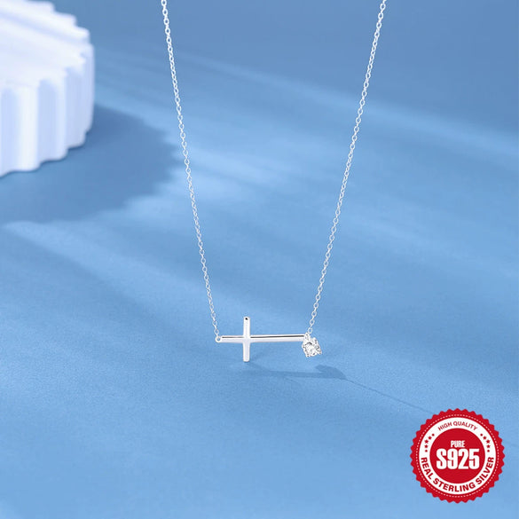 Wholesale S925 Sterling Silver Cross Zircon Ochain Clavicle Chain Necklace With Geometric Design And Electroplating Treatment For Women