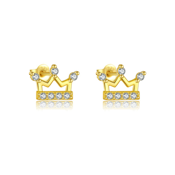 Wholesale S925 Sterling Silver Crown Earrings Inlaid With Zircon In Heart And Geometric Shapes Electroplated In Platinum Or 18K Gold For Women
