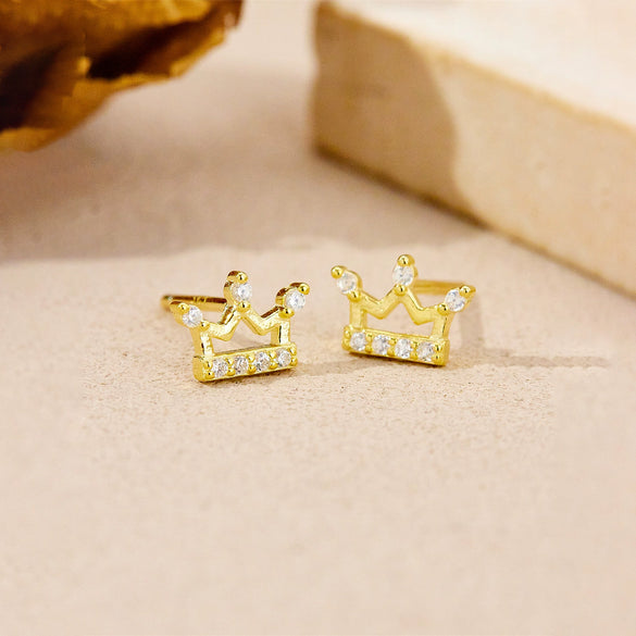 Wholesale S925 Sterling Silver Crown Earrings Inlaid With Zircon In Heart And Geometric Shapes Electroplated In Platinum Or 18K Gold For Women