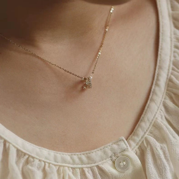 Wholesale S925 Sterling Silver Crown Pendant Necklace For Women 14K Gold Plated Stereo Cut Out Inlaid With Zircon