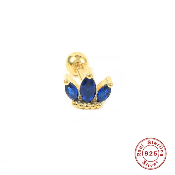 Wholesale S925 Sterling Silver Crown Shaped Ear Thread Piercing Earring With Geometric Pattern And Electroplating For Women