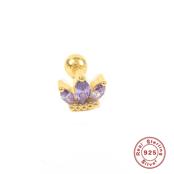 Wholesale S925 Sterling Silver Crown Shaped Ear Thread Piercing Earring With Geometric Pattern And Electroplating For Women