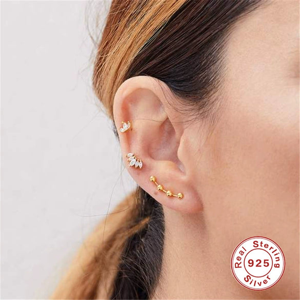 Wholesale S925 Sterling Silver Crown Shaped Ear Thread Piercing Earring With Geometric Pattern And Electroplating For Women