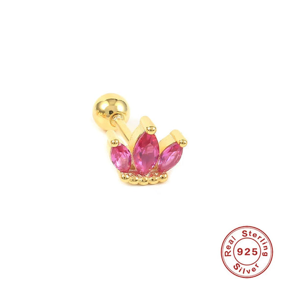 Wholesale S925 Sterling Silver Crown Shaped Ear Thread Piercing Earring With Geometric Pattern And Electroplating For Women