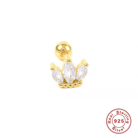 Wholesale S925 Sterling Silver Crown Shaped Ear Thread Piercing Earring With Geometric Pattern And Electroplating For Women