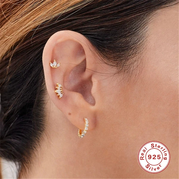 Wholesale S925 Sterling Silver Crown Shaped Ear Thread Piercing Earring With Geometric Pattern And Electroplating For Women