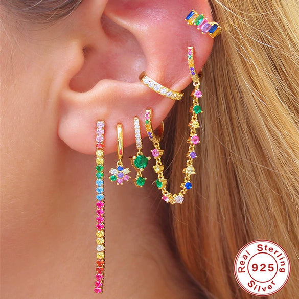 Wholesale S925 Sterling Silver Crystal Drop Flower Zircon Earrings With Geometric Pattern And Electroplating For Women