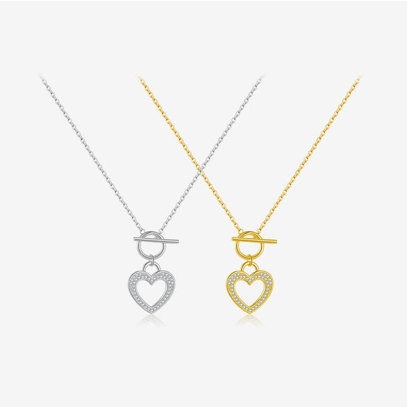 Wholesale S925 Sterling Silver Cut Out Heart Necklace With Ot Buckle Electroplated In Platinum Or 18K Gold For Women Simple High End Clavicle Chain Jewelry
