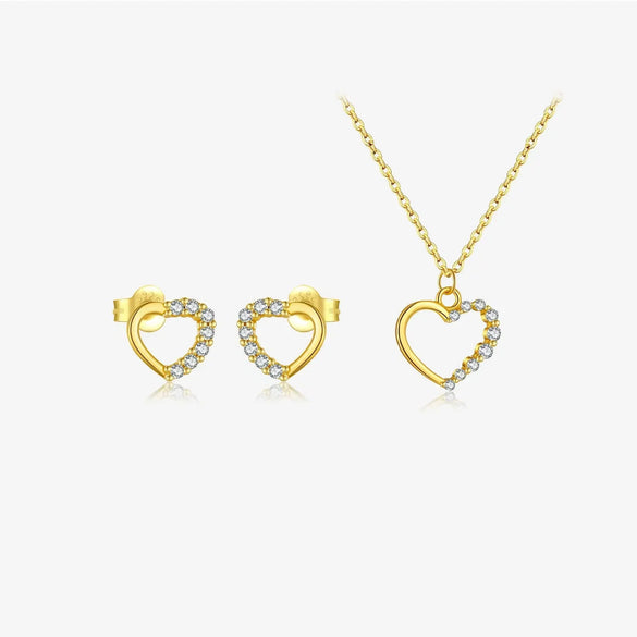 Wholesale S925 Sterling Silver Cut Out Heart Shaped Necklace And Earrings With Electroplating Cool Design Regular Chain
