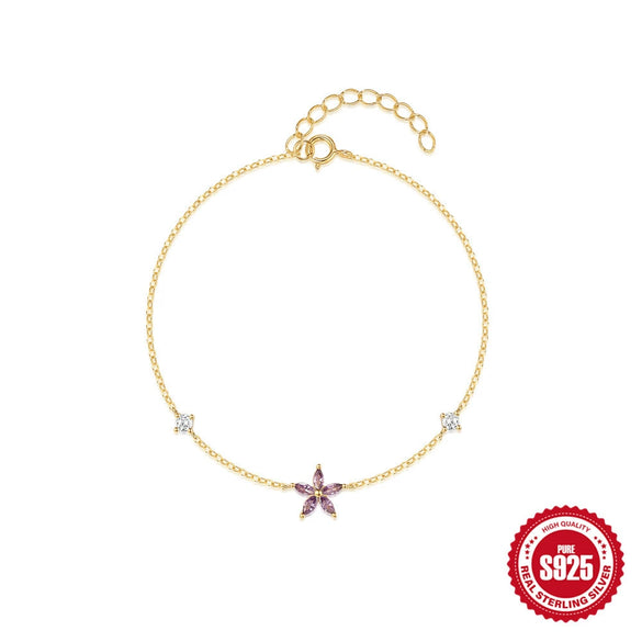 Wholesale S925 Sterling Silver Cute Flower Geometric Simple Design Electroplated Gold Plated Women's Bracelet