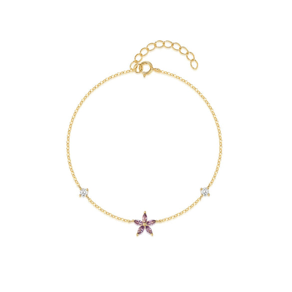 Wholesale S925 Sterling Silver Cute Flower Geometric Simple Design Electroplated Gold Plated Women's Bracelet
