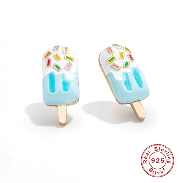 Wholesale S925 Sterling Silver Cute Ice Cream Popsicle Earrings With Geometric Design And Electroplating