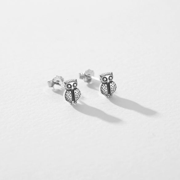 Wholesale S925 Sterling Silver Cute Owl Retro Style Women's Earrings
