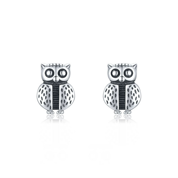 Wholesale S925 Sterling Silver Cute Owl Retro Style Women's Earrings