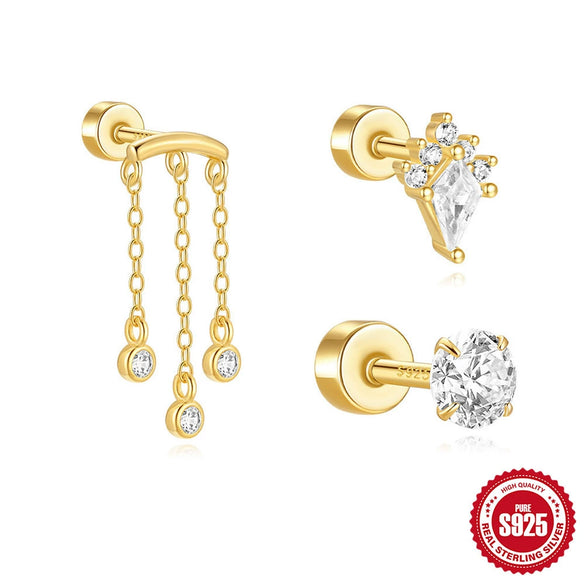 Wholesale S925 Sterling Silver Cylindrical Thread Piercing Ear Nails With Creative Tassel And Geometric Design Environmentally Friendly Plated Unisex Ear Jewelry