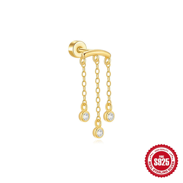Wholesale S925 Sterling Silver Cylindrical Thread Piercing Ear Nails With Creative Tassel And Geometric Design Environmentally Friendly Plated Unisex Ear Jewelry