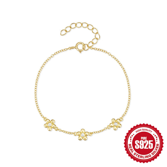 Wholesale S925 Sterling Silver Daisy Flower Geometric Style Electroplated Unisex Bracelet