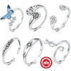 Wholesale S925 Sterling Silver Dandelion Cat's Claw Antique Retro Butterfly Design Adjustable Opening Ring For Women With Electroplating And Real Gold Plating