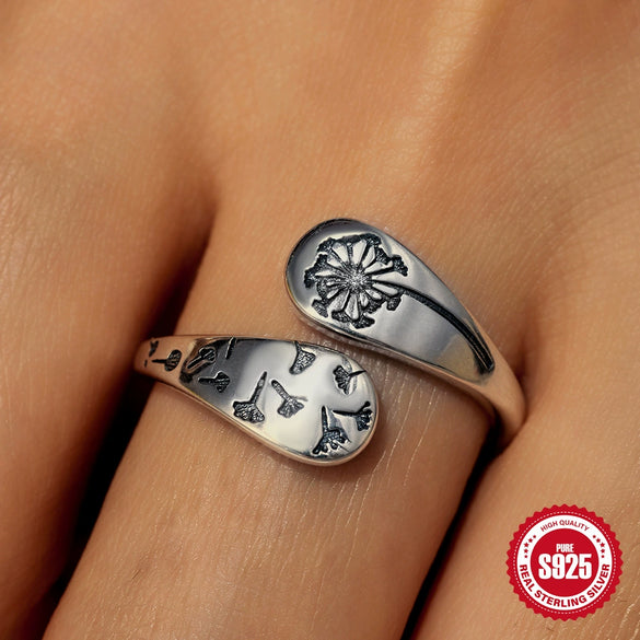 Wholesale S925 Sterling Silver Dandelion Cat's Claw Antique Retro Butterfly Design Adjustable Opening Ring For Women With Electroplating And Real Gold Plating