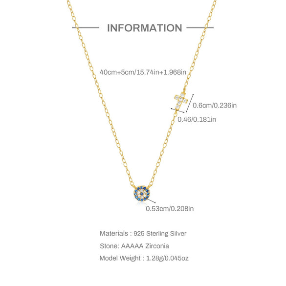 Wholesale S925 Sterling Silver Devil's Eye Cross Ochain Necklace With Electroplating And Geometric Design For Women