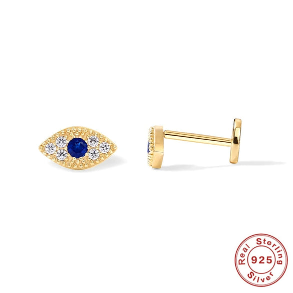 Wholesale S925 Sterling Silver Devil's Eye Snake Smiling Face Flat Head Internal Thread Puncture Cartilage Ear Nail Ear Bone Nail With Geometric Design And Electroplating For Women