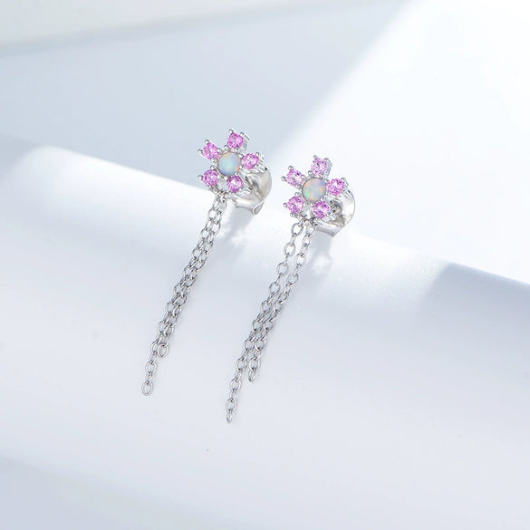 Wholesale S925 Sterling Silver Diamond Flower Tassel Earrings For Women