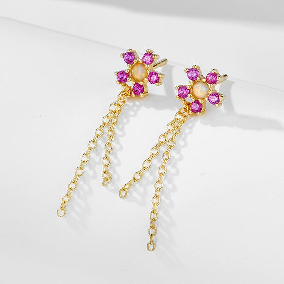 Wholesale S925 Sterling Silver Diamond Flower Tassel Earrings For Women