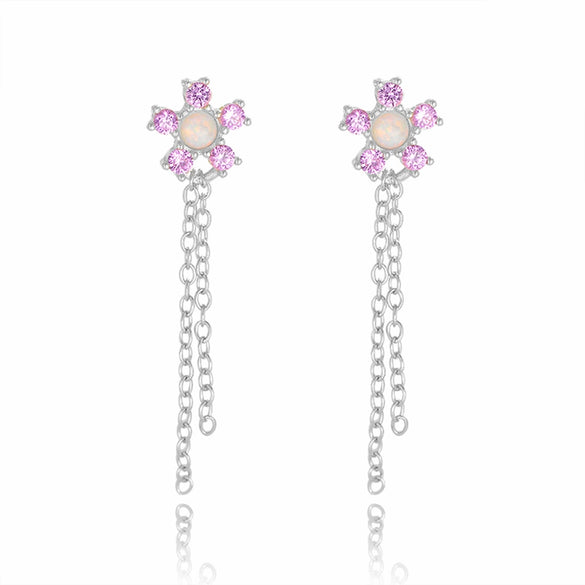 Wholesale S925 Sterling Silver Diamond Flower Tassel Earrings For Women