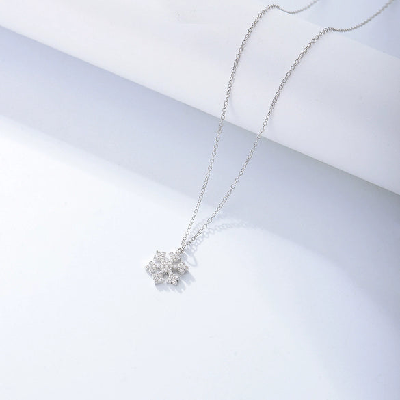 Wholesale S925 Sterling Silver Diamond Inlaid Snowflake Cross Chain Necklace For Women