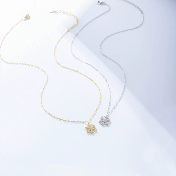Wholesale S925 Sterling Silver Diamond Inlaid Snowflake Cross Chain Necklace For Women