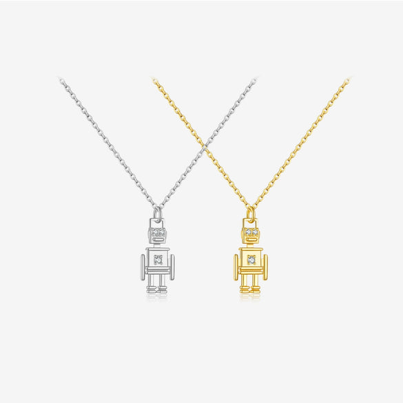Wholesale S925 Sterling Silver Diamond Robot Pendant Necklace With Platinum Or 18K Gold Electroplating Fashionable And Compact Jewelry For Women