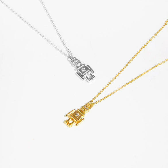 Wholesale S925 Sterling Silver Diamond Robot Pendant Necklace With Platinum Or 18K Gold Electroplating Fashionable And Compact Jewelry For Women