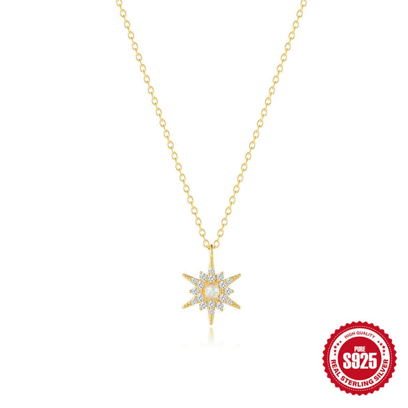 Wholesale S925 Sterling Silver Distinctive Fashion Simple Inlaid Opal Geometric Sunflower Octagonal Star Clavicle Chain Necklace With Electroplating