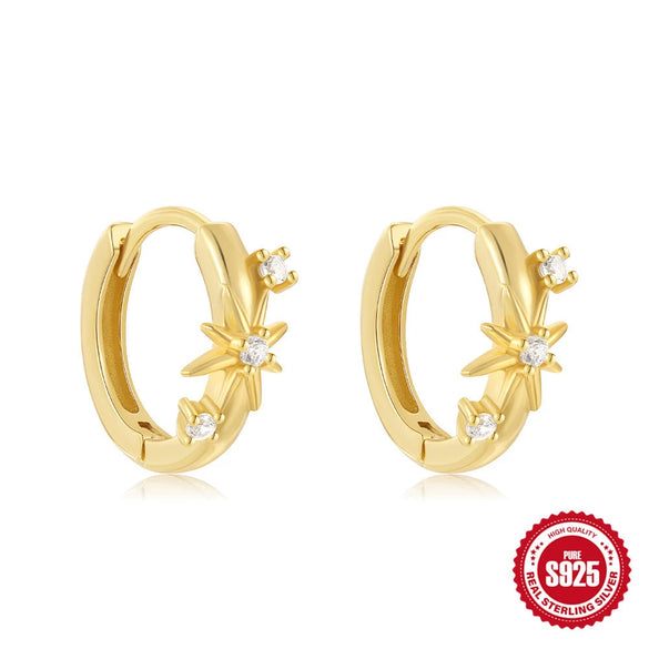 Wholesale S925 Sterling Silver Double Diamond Four Pointed Star Earrings For Women With Geometric Pattern And Electroplating Design