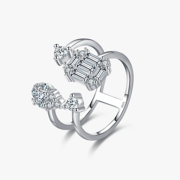 Wholesale S925 Sterling Silver Double Layer Geometric Zircon Inlay Ring For Women Light Luxury High End Sense