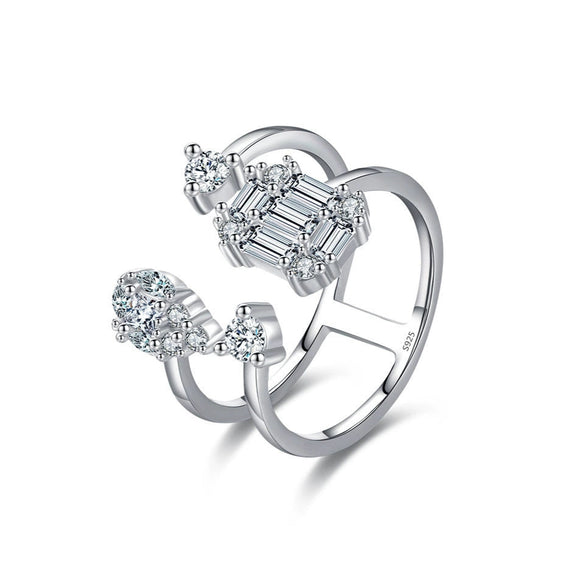 Wholesale S925 Sterling Silver Double Layer Geometric Zircon Inlay Ring For Women Light Luxury High End Sense