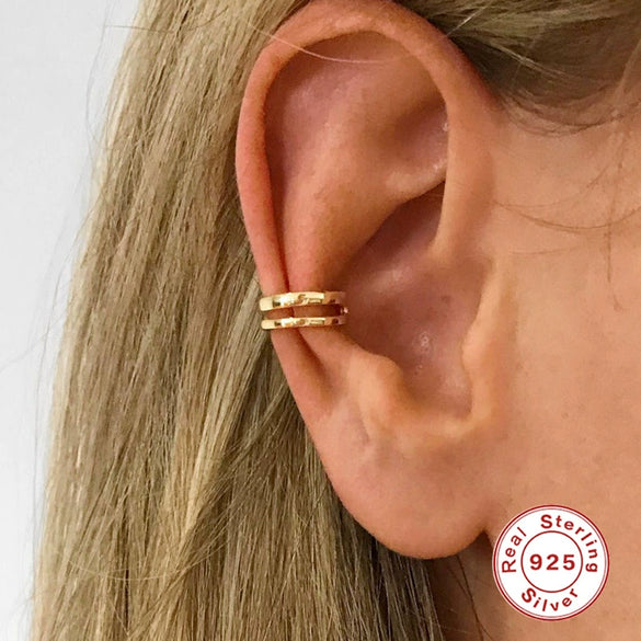Wholesale S925 Sterling Silver Double Layer Line Geometric Female Ear Clips With Electroplating Treatment