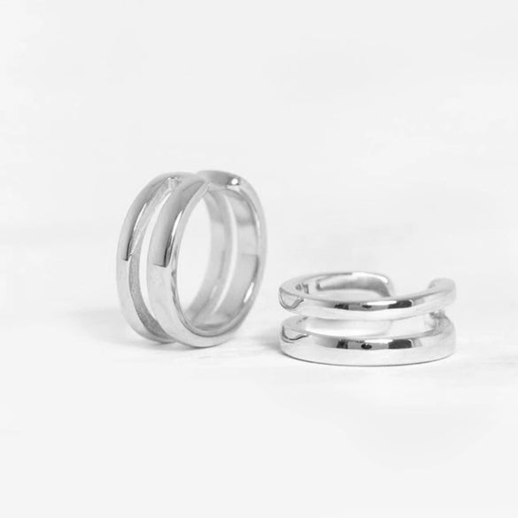 Wholesale S925 Sterling Silver Double Layer Line Geometric Female Ear Clips With Electroplating Treatment