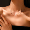 Wholesale S925 Sterling Silver Double Layer Stacked Simple All Match Round Stone Water Drop Stitching Clavicle Chain With Geometric Pattern And Electroplating