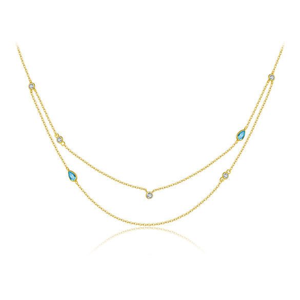 Wholesale S925 Sterling Silver Double Layer Stacked Simple All Match Round Stone Water Drop Stitching Clavicle Chain With Geometric Pattern And Electroplating