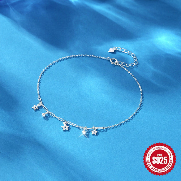 Wholesale S925 Sterling Silver Double Pair Adjustable Pclip Chain With Round Bead And Fivepointed Star Pendant Inklet For Unisex