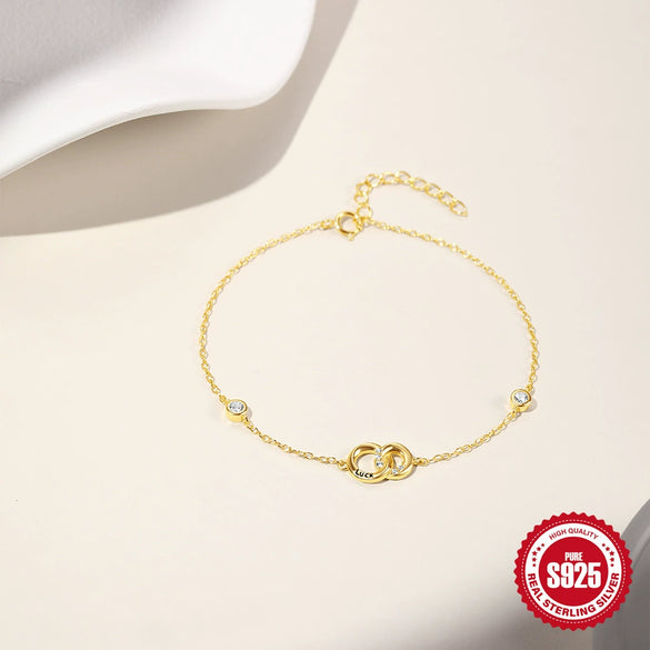 Wholesale S925 Sterling Silver Double Ring Geometric Bracelet For Women With Real Gold Electroplating